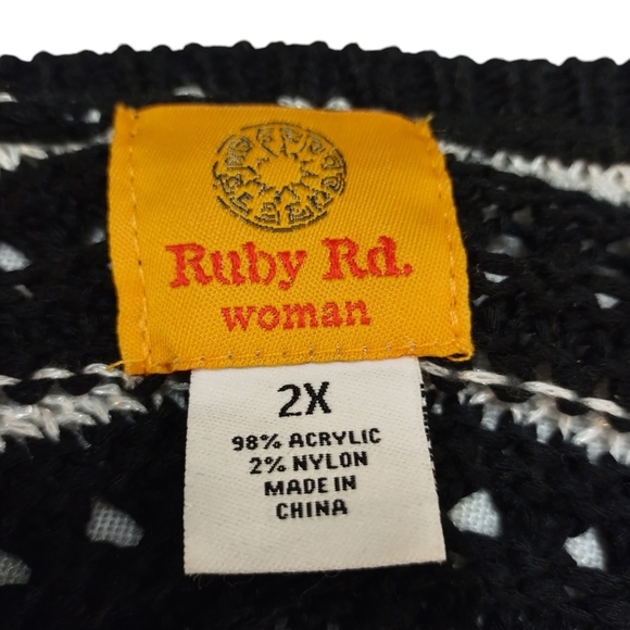 Ruby Rd. Sweater Women's Black White Fringed knit Sweater Size 2X - Picture 9 of 9